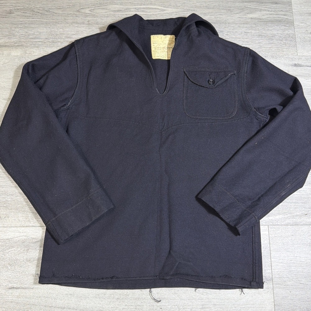 Vintage 40s 50s US Navy Wool Deck Shirt Sailor Collar L